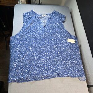 Angels Forever Young Blue Floral Ruffle VNeck Sleeveless Blouse Plus Size 3X NEW